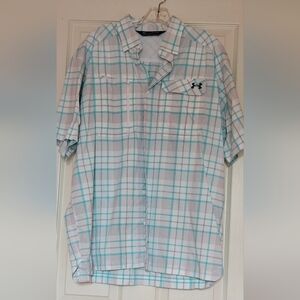 Under Armour Men's Blue Plaid Heat Gear Shirt Size XL